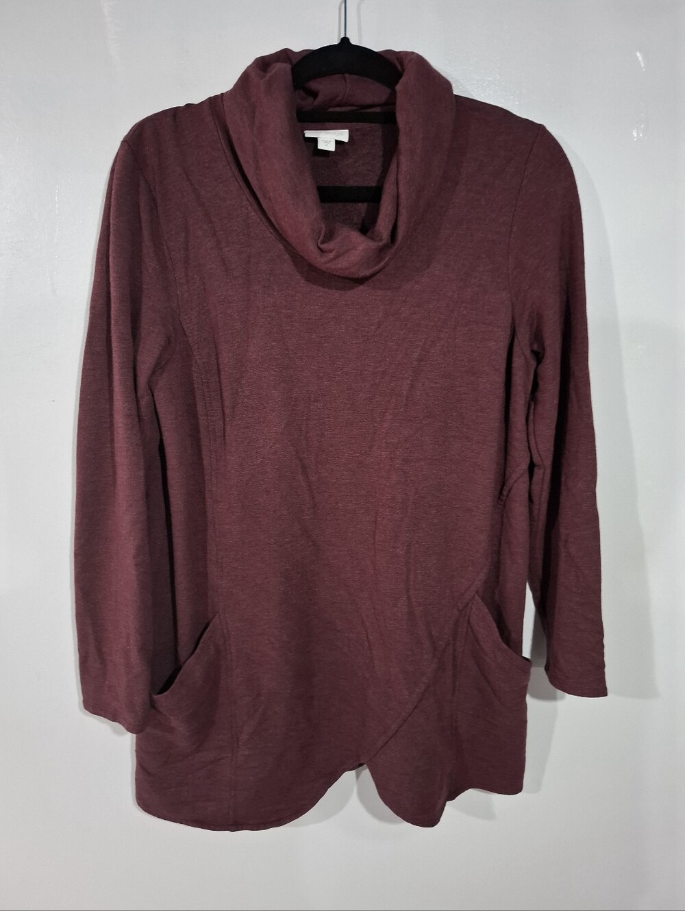 J. Jill Purejill Burgundy Cowl Neck Tunic Sweater Pockets Soft Warm Sz M - Picture 3 of 10